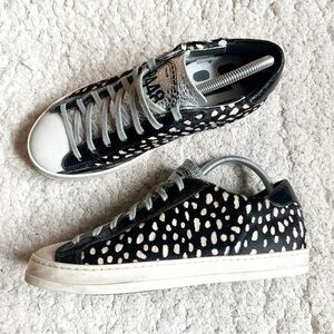 P448:John Spotted Black Cream "Cowiena" Calf Hair Leather Lace Up Sneakers Sz 39